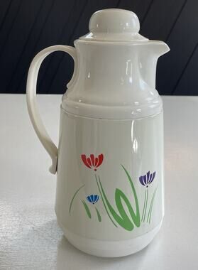 Vintage Phoenix Insulated Coffee Tea Carafe Retro Primary Floral Design 1980's